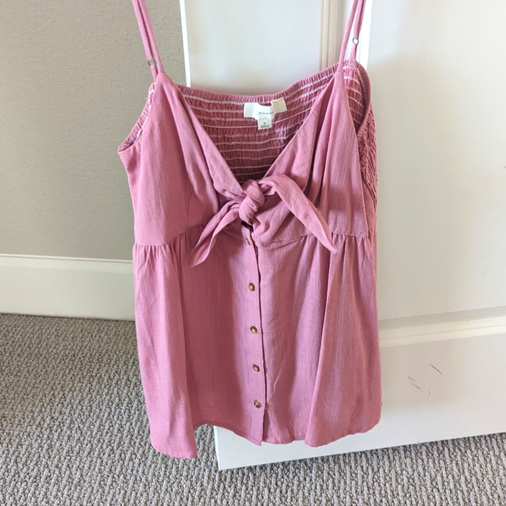 Pink tie front tank top